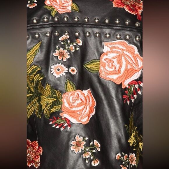 Lpa Leather Black Jacket Floral Embroidered 58 Roses Size XS - Picture 9 of 17
